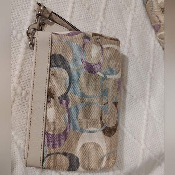 Coach EUC++ 2fer Op Art Signature C Linen Beige Large & Mini Wristlets (W76) - Picture 12 of 15